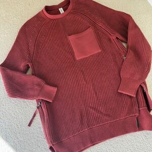 Varley Matteson Knit Pullover Sweater XS Burgundy Red Cotton Side Zip